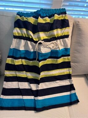 GAP Strapless Maxi Dress in Navy, Teal, Lime & White Stripes